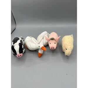Vintage Babe Movie Plush Bean Bag Farm Animal Lot Pig Sheep Cow Geese 5 Pc